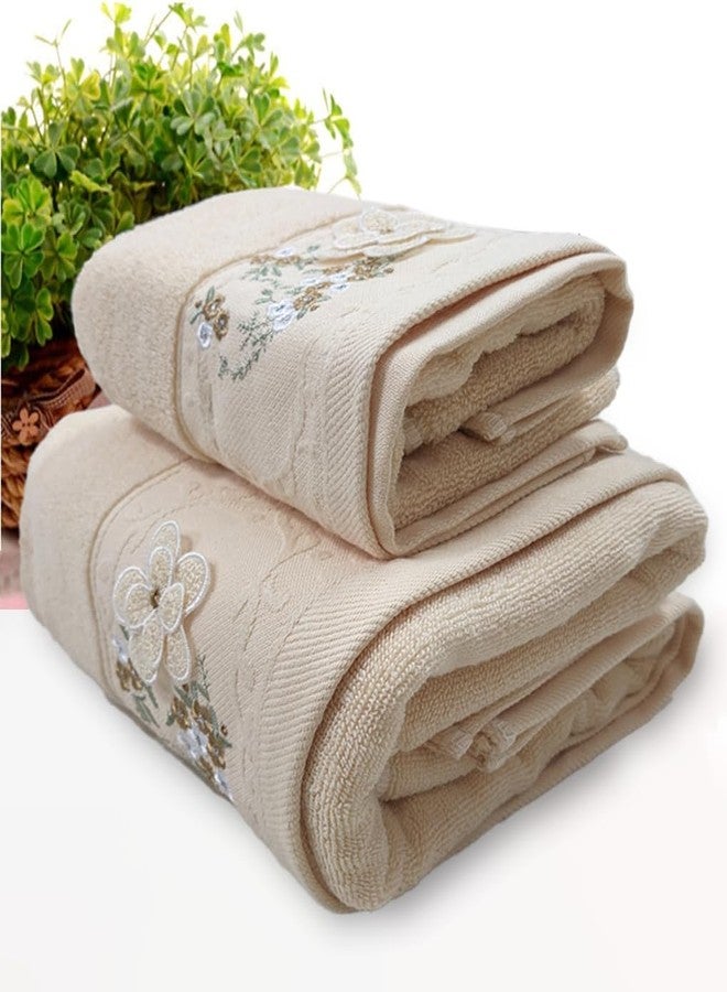 ABREEZE Floral Embroidered Bath Towel Set, Soft Fluffy Absorbent Towel, Suitable for Bathroom, Gym(1 Bath Towel,1 Hand Towel) - Image 2